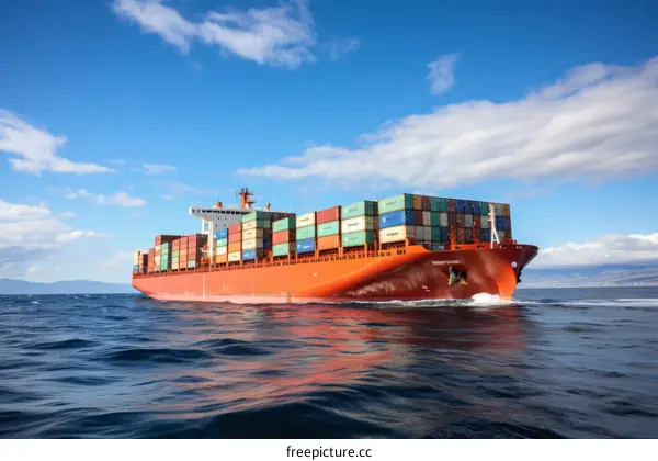 Container Ship Sailing on the Ocean