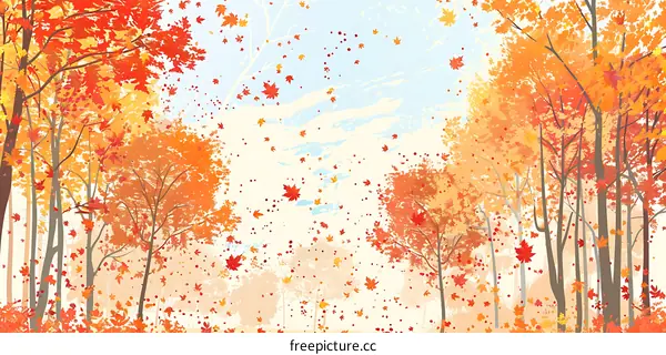 Autumn Forest Landscape with Falling Leaves