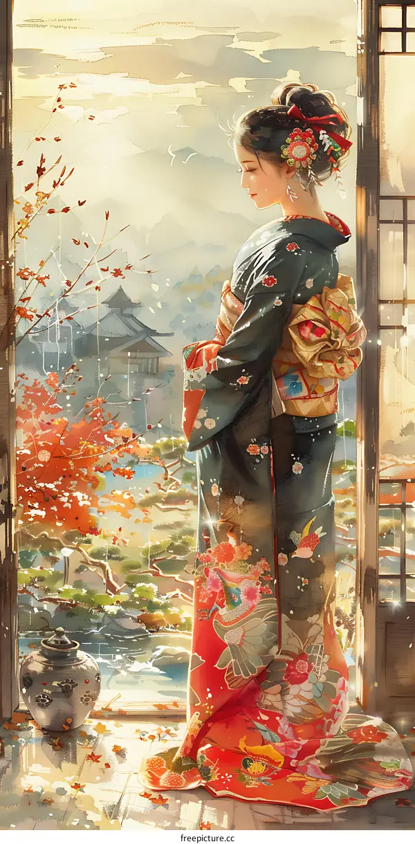 A Japanese Geisha in a Kimono