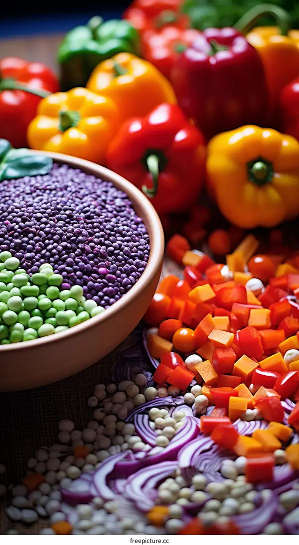 Colorful Vegetable Ingredients: Purple Peas, Peppers, And More