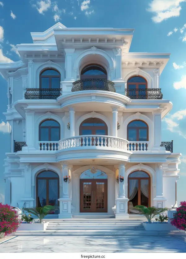 Elegant White Mansion Exterior Design