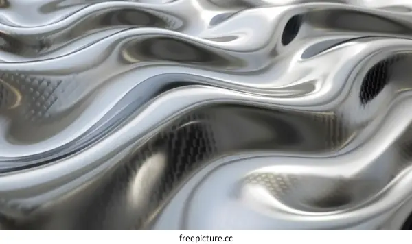 Wavy silver metallic surface with carbon fiber