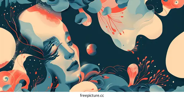 Abstract Illustration of a Woman in a Floral World