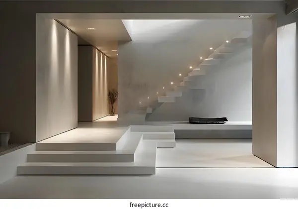 Modern Interior Design With Concrete Stairs and Minimalist Decor