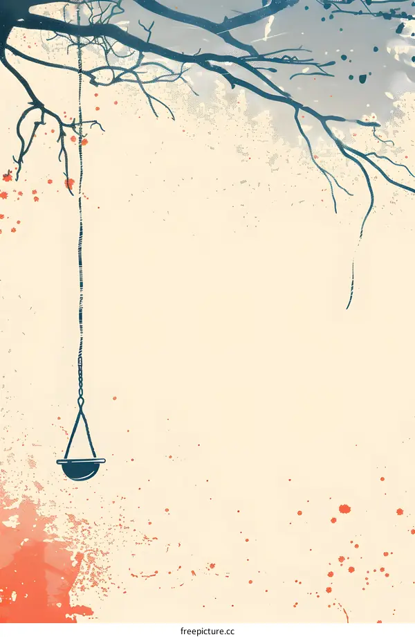 Swing Hanging on Tree Branch with Red and Blue Splatter Background