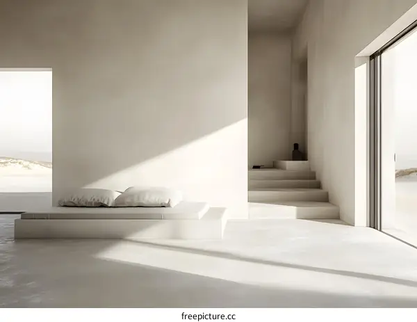 Minimalist Bedroom Interior Design with White Walls and a View of the Desert