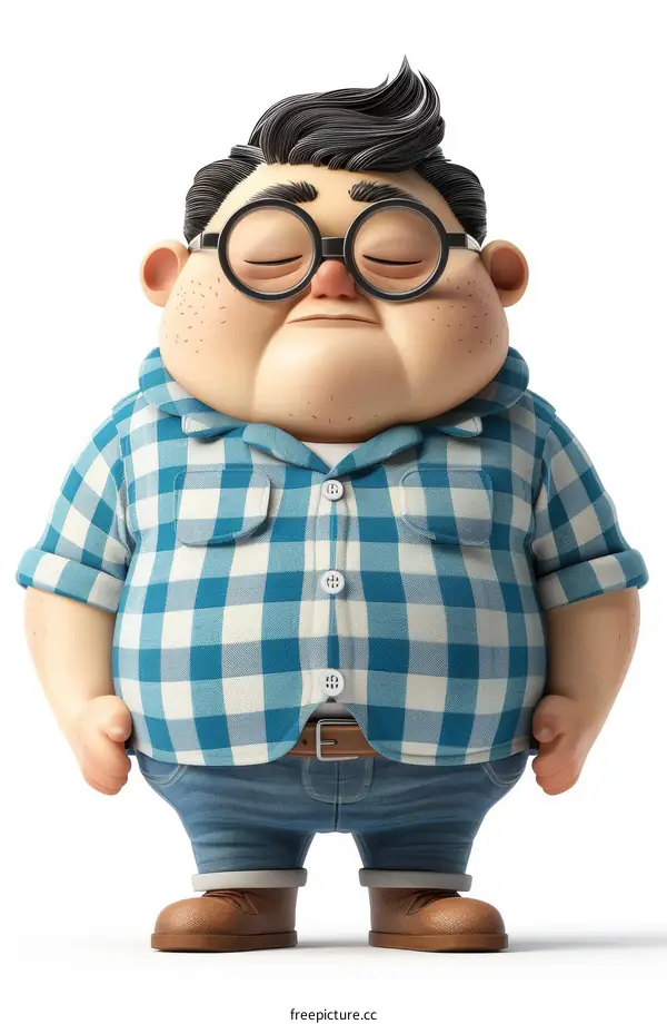 Chubby man in glasses and plaid shirt