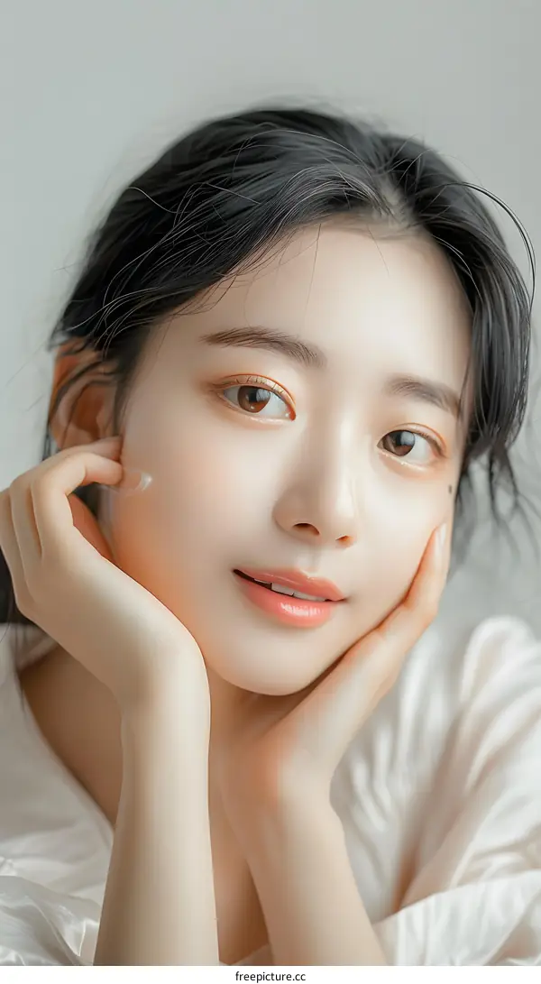 Portrait of Young Woman with Long Black Hair