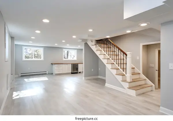 Modern Basement Interior with Staircase