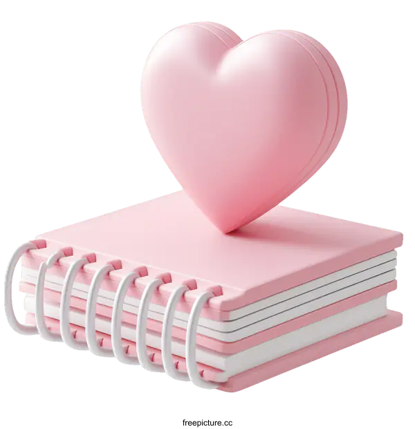 [Transparent Background PNG]Pink Heart on a Spiral Notebook Illustration