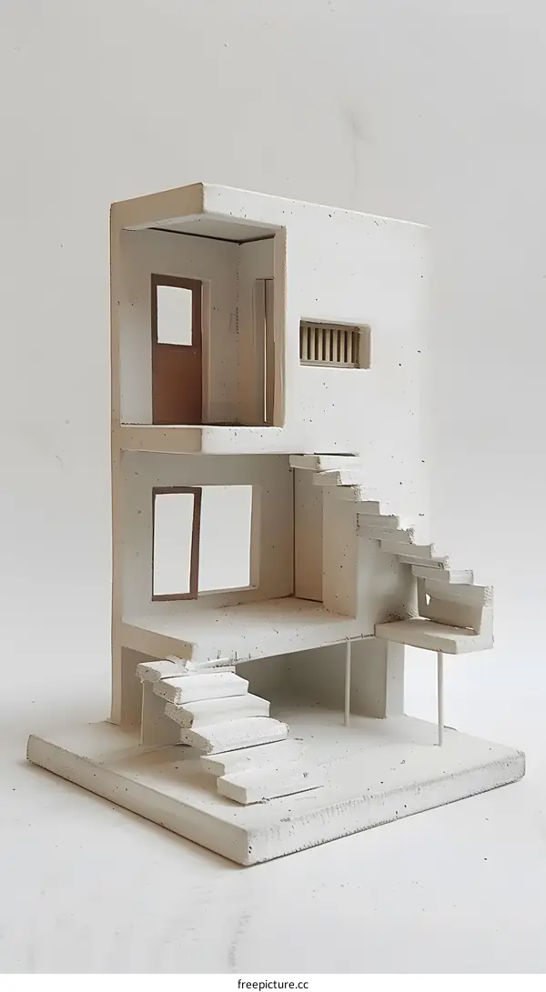 White Architectural Model with Stairs and Windows