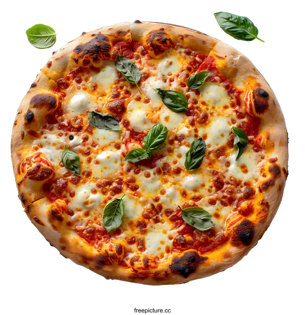 [Transparent Background PNG]Delicious Italian Pizza Margherita on White Background