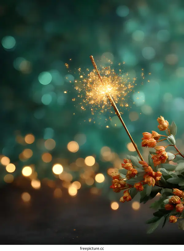 Sparkler with Festive Bokeh Background
