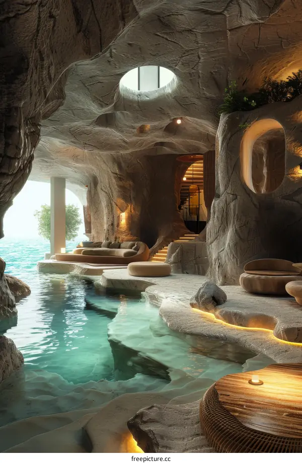 Cave-like Indoor Pool Lounge Design