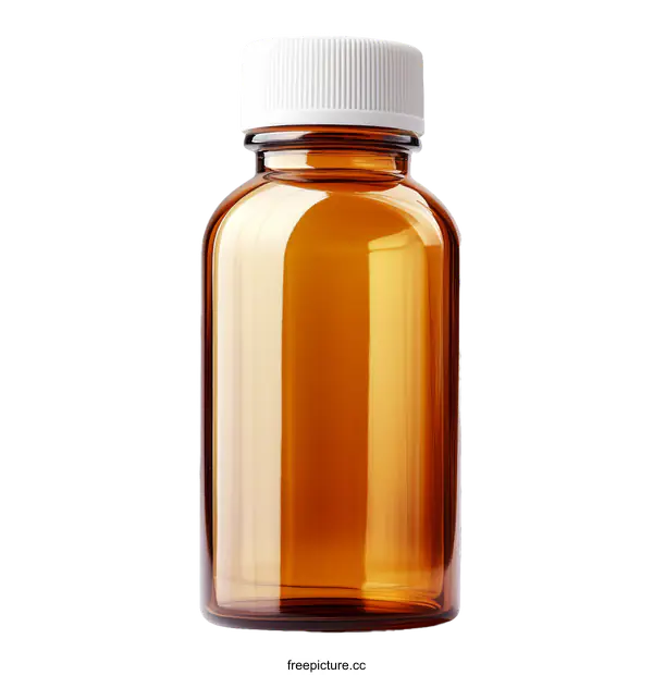 [Transparent Background PNG]Amber Glass Bottle with White Lid