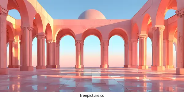 Pink Archway With Dome Under Blue Sky