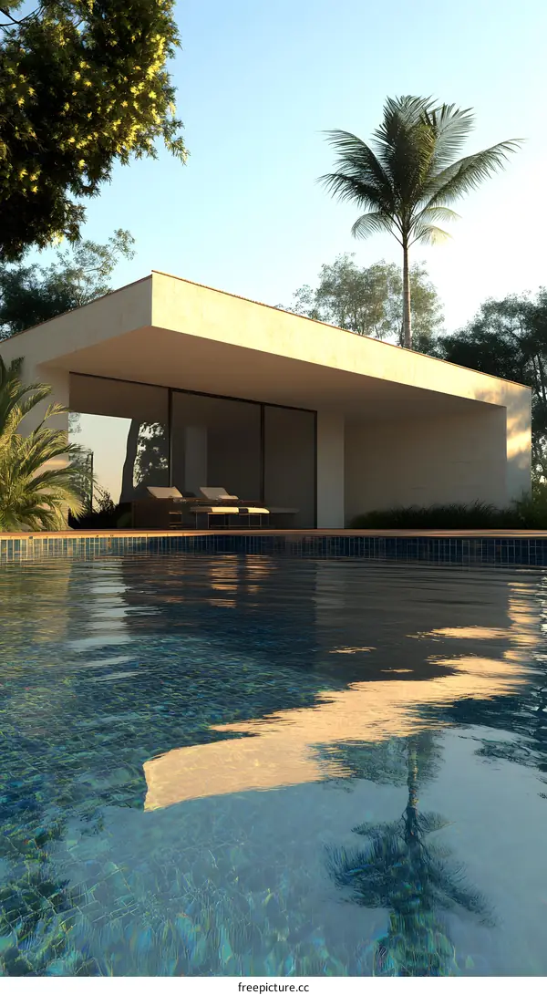 Modern Tropical Villa with Pool and Palm Tree