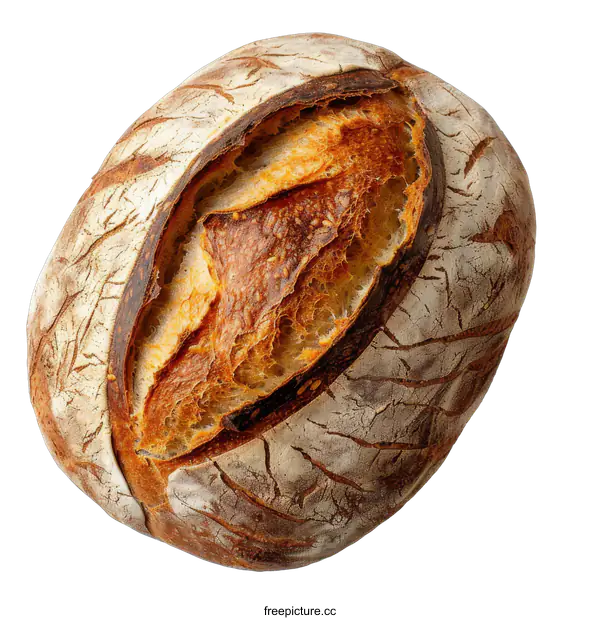 [Transparent Background PNG]Freshly baked sourdough bread loaf on black background