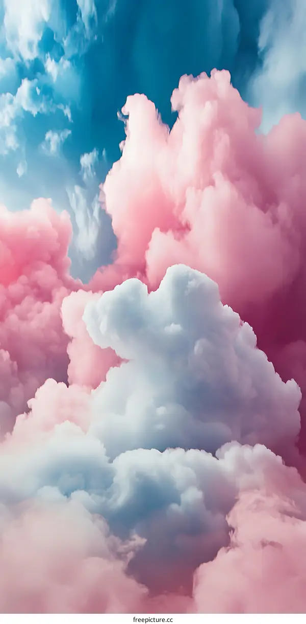Pink and Blue Sky with White Fluffy Clouds