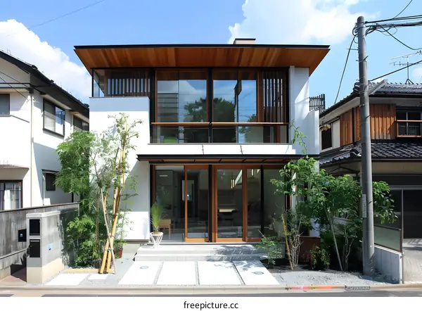 Modern Japanese Home With Wooden Exterior And Large Windows