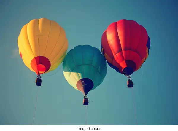 Three Colorful Hot Air Balloons Floating in the Sky