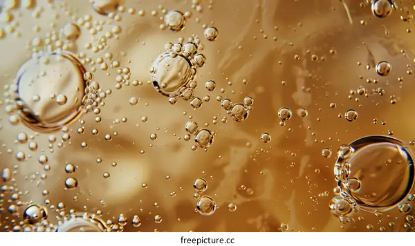 Close-up of bubbles in amber liquid