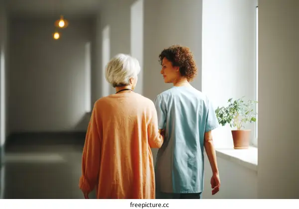 Elderly Care in Hospital Corridor