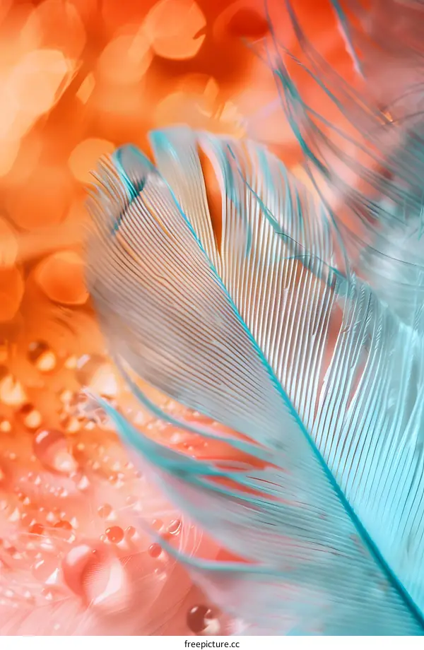 Close Up of a Blue Feather with Water Droplets