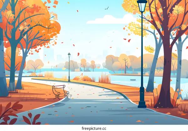 Autumn Landscape With Winding Path And Bench