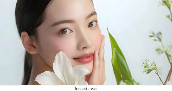 Beautiful Woman with White Flowers