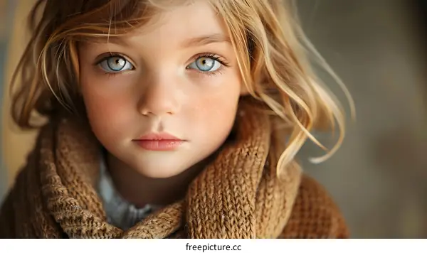 Portrait of a Blonde Blue-Eyed Little Girl