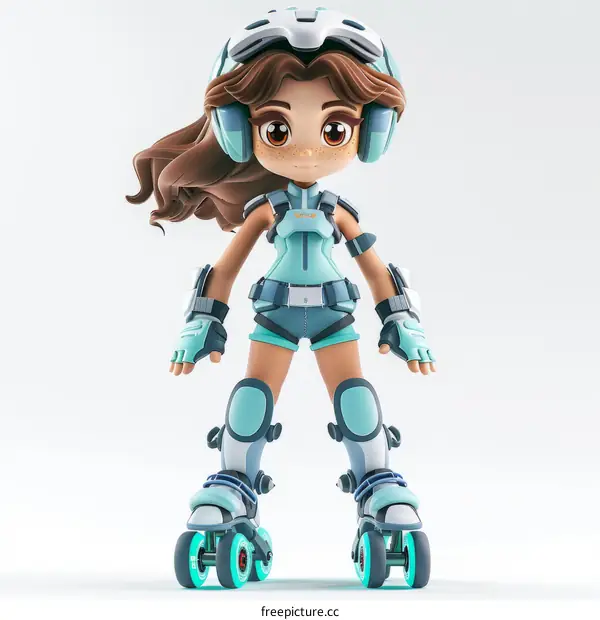 A roller skating girl wearing a helmet and protective gear