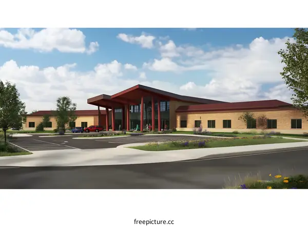 Modern Brick Building with Large Glass Windows