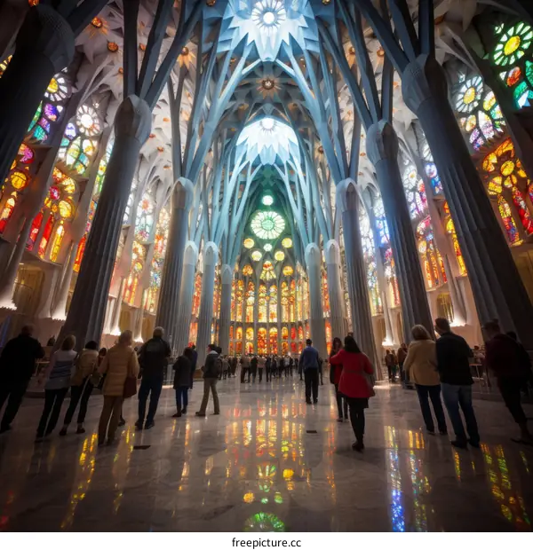 Sagrada Familia Interior: Tourists Amidst Gaudi's Masterpiece
