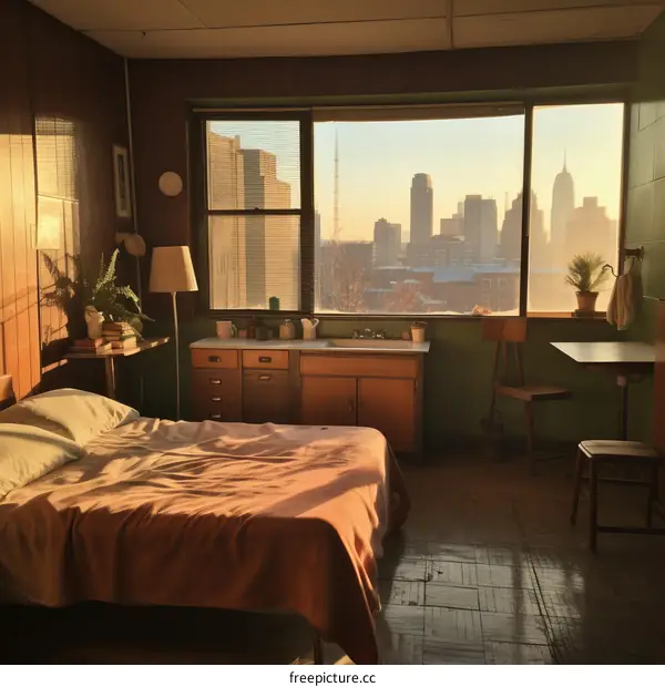 Vintage City View Apartment Bedroom