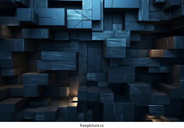 Blue Abstract 3D Illustration of Random Size Rectangles