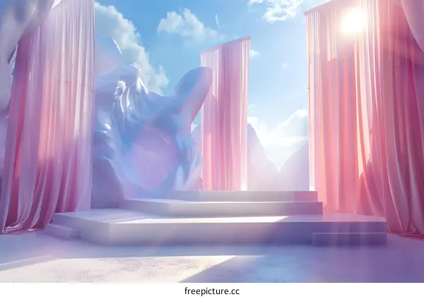 Pastel Pink Room with Abstract Sculptures