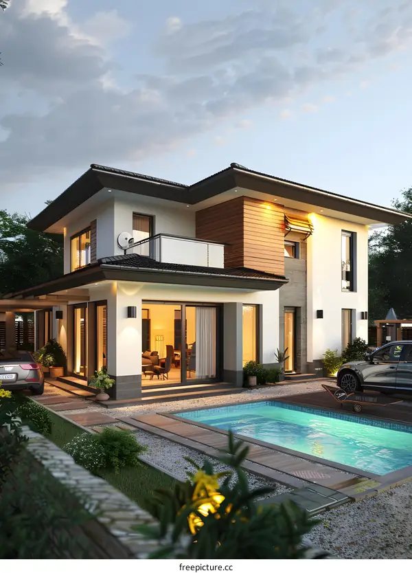 Modern House with Swimming Pool and Backyard