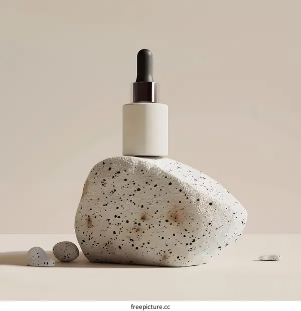 White Dropper Bottle On A Rock