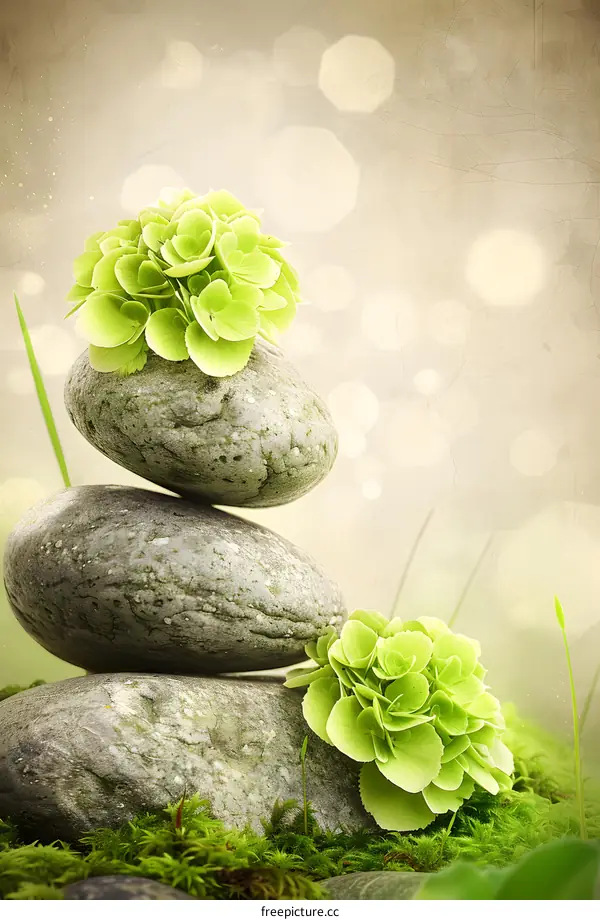 Stack of Stones with Flowers on Top
