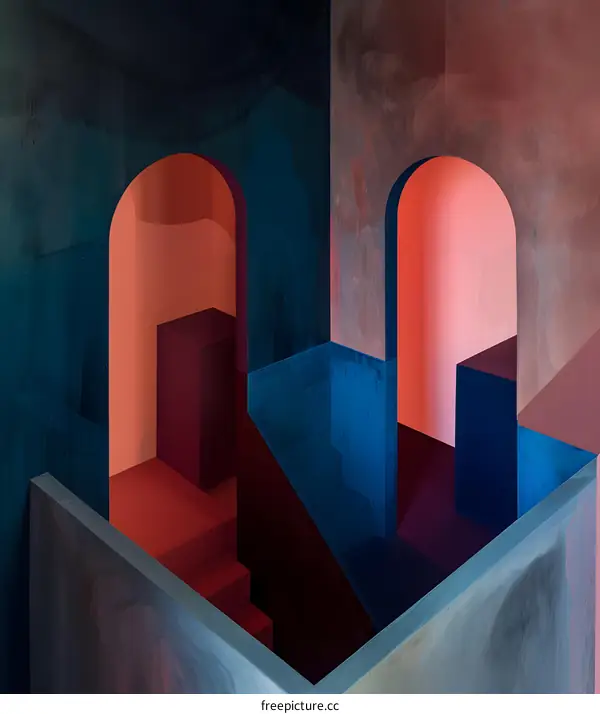 Abstract Architecture With Arched Doorways And Blue Walls