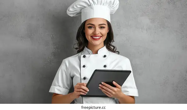 Female Chef Holding Tablet Modern Professionalism
