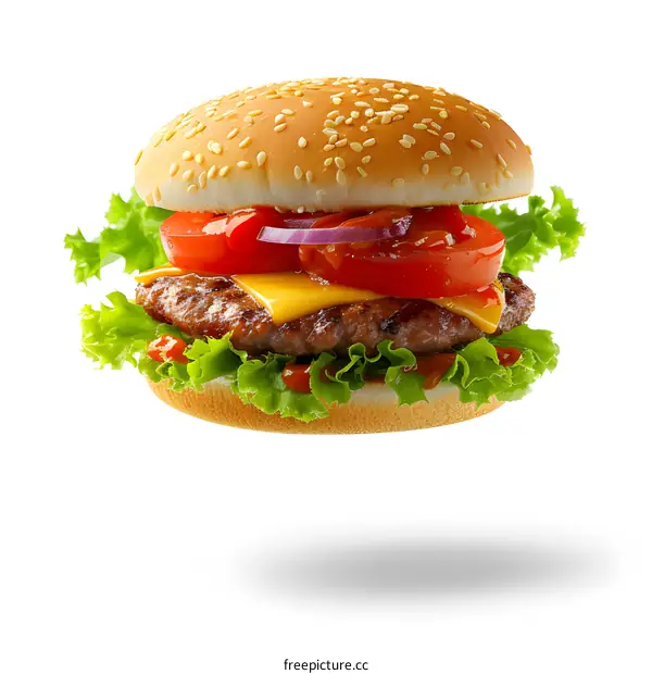 hamburger with lettuce tomato onion and cheese