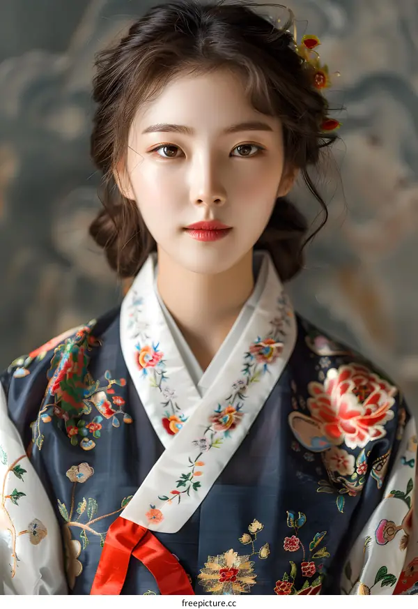 Portrait of a young Korean woman in traditional dress