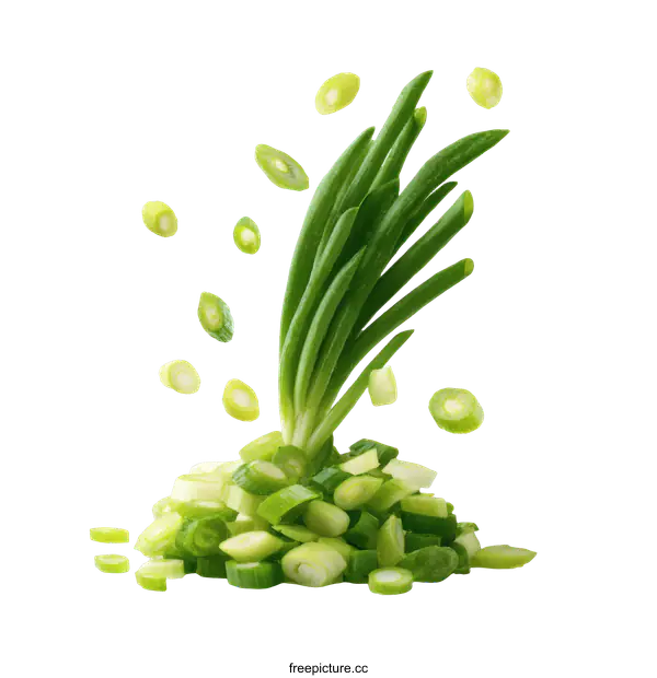 [Transparent Background PNG]Chopped Green Onions Falling and Piled