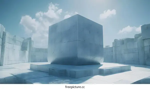 Abstract Minimalist Architecture with Blue Sky and Clouds