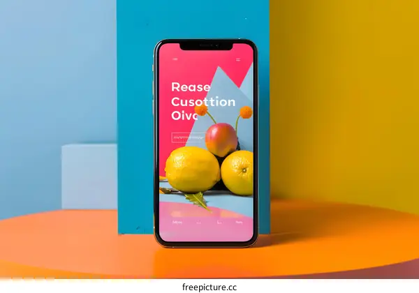 Fruit Phone Mockup With Colorful Background