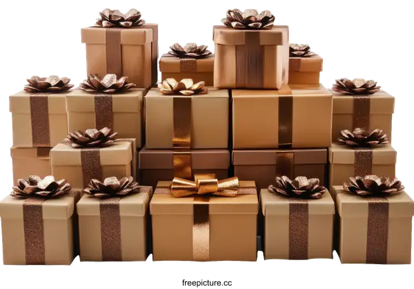 [Transparent Background PNG]Stacked Gift Boxes in Warm Brown Tones