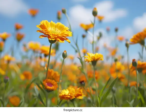 Close Up Of Yellow Flowers In A Field