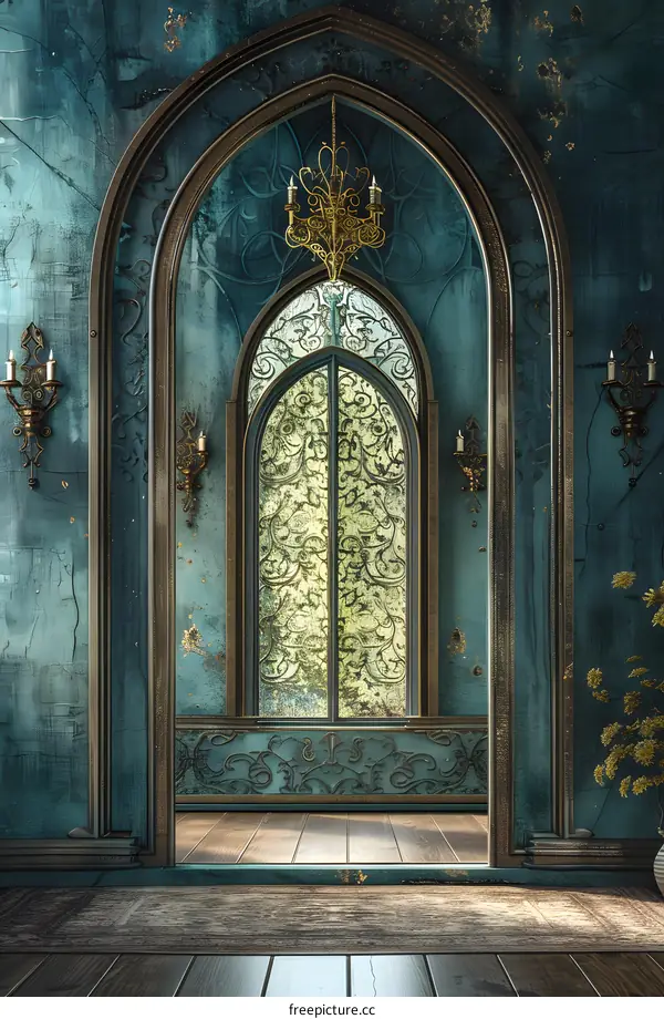 Gothic castle arch door and window